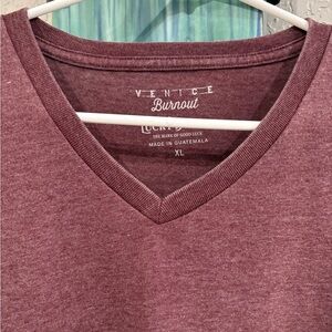 Lucky brand Venice Burnout Maroon V-Neck T-Shirt